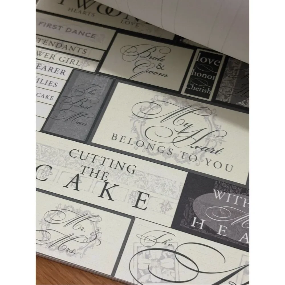 Déjà Views wedding-themed paper and punch-out card stock labels